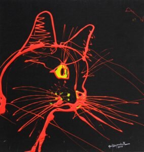 Gato Negro Contorno Rojo