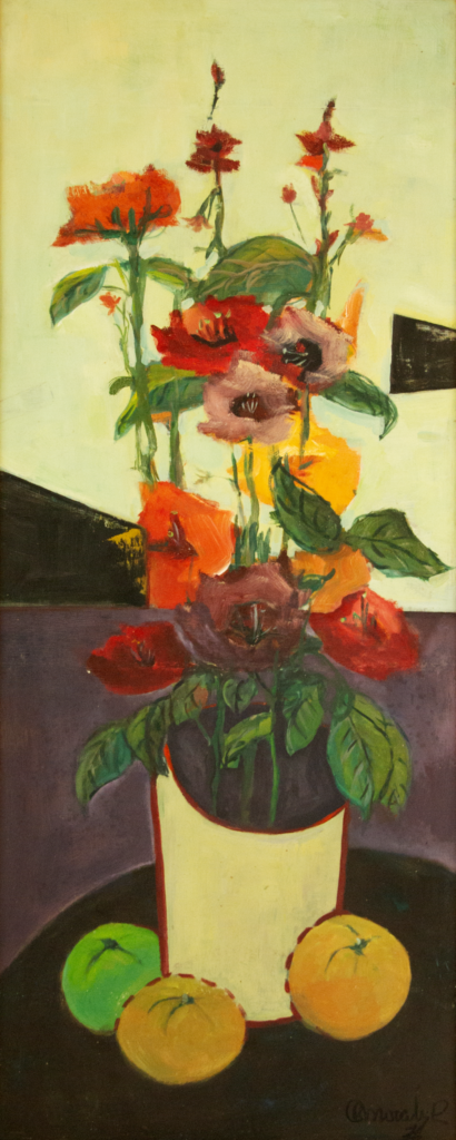 "Florero con frutas"